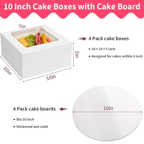 WINKIO 10 in Cake Box with Board, Cake Carrier Holder Container - size: 10×10×5 in, cake box and board, 8pcs