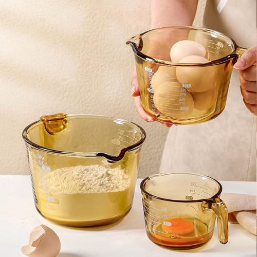 3-Piece Amber Glass Measuring Cup Set Kitchen Measuring Jug - color: Amber