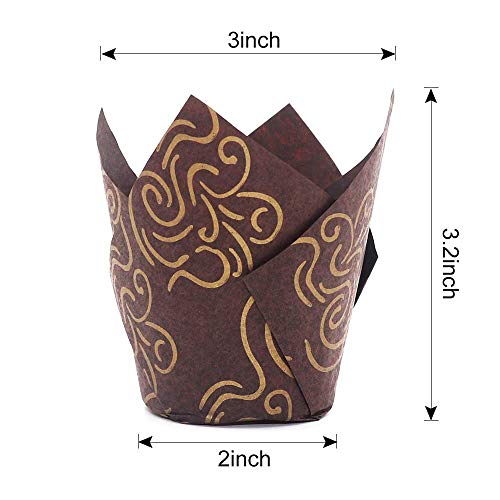 150pcs Tulip Cupcake Liners Baking Cups Muffin Liner - color: Golden Printed, Brown