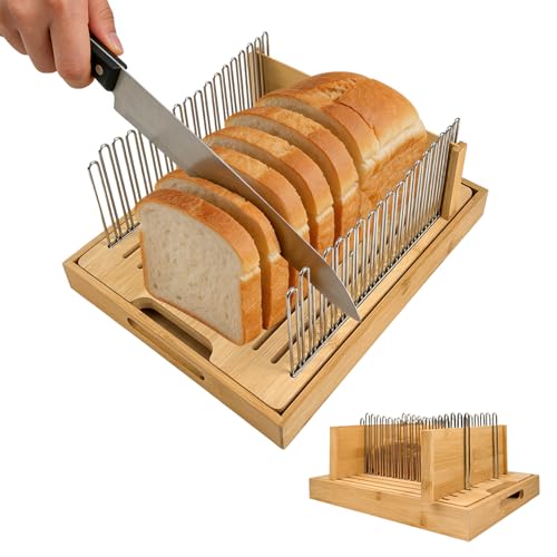 Bamboo bread slicer with stainless steel slide rails（13.9"L x 11.2"W） - size: X-Large