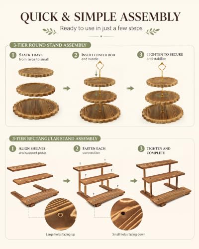 Wooden Dessert Table Display Set, 6-Piece Cake and Cupcake Stand Combo