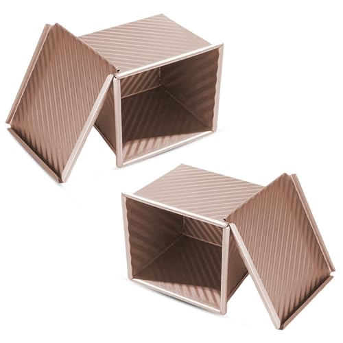 Mini Pullman Loaf Pan with Lid, 2-Pack 4 Inch Square Pan, Gold - color: Gold