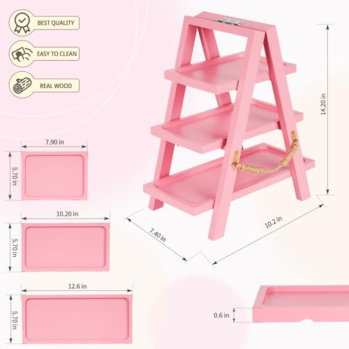 Flenpptly Wooden Cupcake Stand, 3 Tier Cupcake Display Stand, Pink - color: Pink