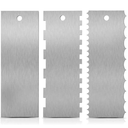 SenseYo 3 Pcs 9 Inch Stainless Steel Cream Cake Scraper Smoother Comb with Double Sides for Decorating Icing Mousse Butter - size: 3