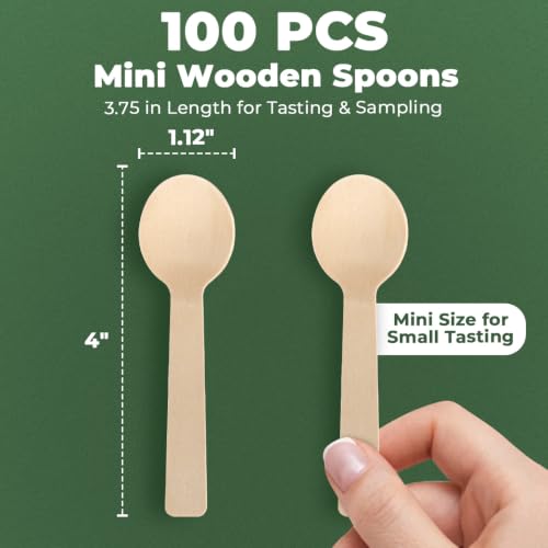 LotFancy 100Pcs Mini Wooden Spoons, 4" Disposable Tasting Sampling Spoons - size: 100 Spoons(4" Length)