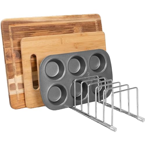 FitWell Kitchen Bakeware Organizer,Plate Racks,Rack for Plastic Lids,Cutting Boards,Cookie Sheets,Pots & Pans Holder,Compact Kitchen Storage,Cabinet Organizer (Chrome) - color: Chrome