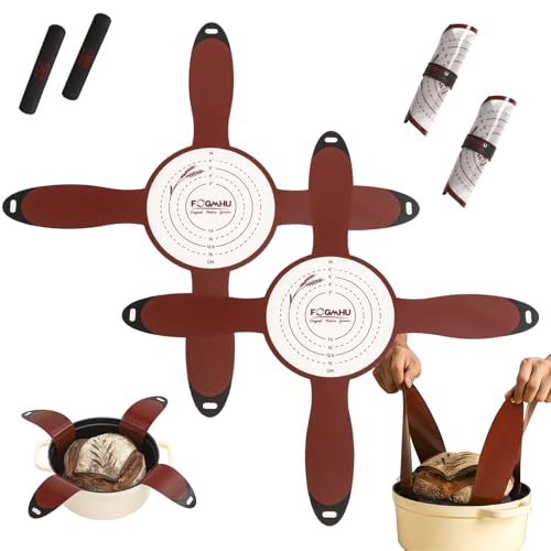 4-Handle Silicone Bread Sling for Round Sourdough Bread – 2-Pack Non-Stick Heat-Resistant Dutch Oven Liners, Reusable Baking Mat & Parchment Paper Alternative - size: Round 9" (2-Pack)