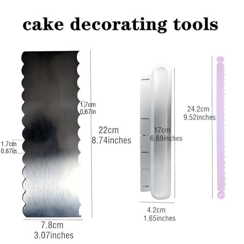 4pcs Stainless Steel Cake Scraper Smoother Cake Arch Guide Tool Double-Sided Cake Scraper with Patterned Edge Butter Cream Metal Scraper Fondant Cake Arc Ruler Cake Decorating Tools