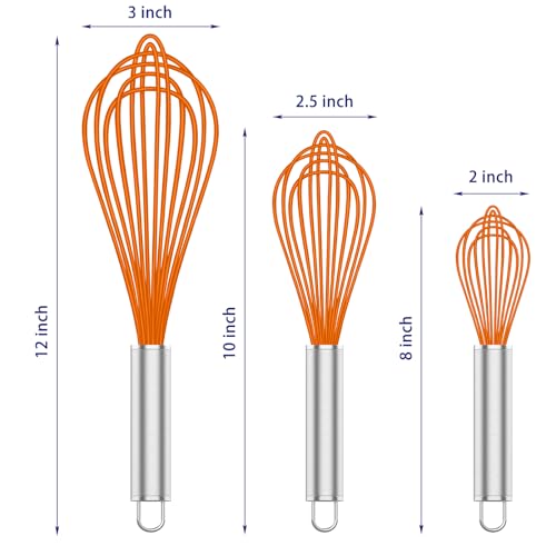 OYV Orange Silicone Whisk Set of 3, 8/10/12 Inch, Non-Scratch - color: Premium(Orange Pack)