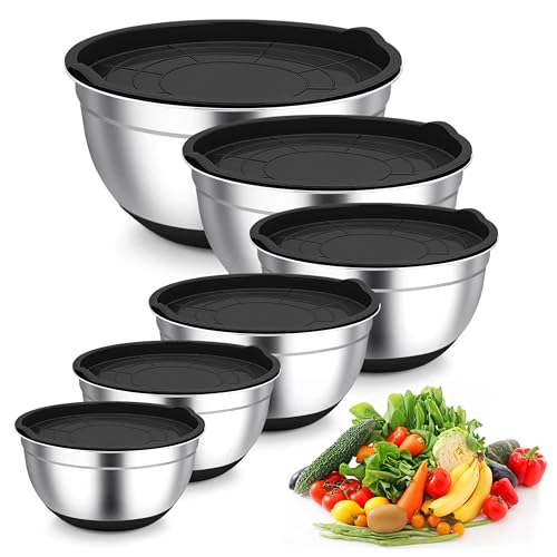 TeamFar Mixing Bowls, Stainless Steel Salad Bowls with Lids - Black - color: Black
