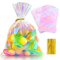 MS.YANGJI 100 PCS Cellophane Treat Bags,6x9 Inch Holographic Bags with Twist Ties,for Holiday Valentines Party Weddings Birthday Party Gift Wrapping - size: 6x9inch