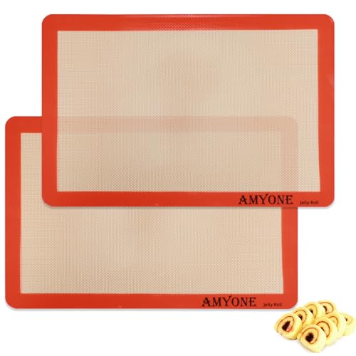 AMYONE Silicone Baking Mats for 10x15" Jelly Roll Pan, Platinum, 2PCS - size: 14.4"L x 9.5"W