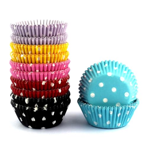 300 Pcs Rainbow Mini Polka Dots Cupcake Liners Paper Baking Cups