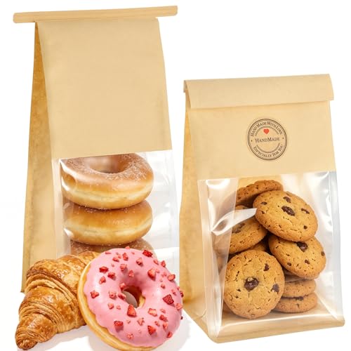 BagDream Small Cookie Bags 3.9x3.1x8.2 Inch Tin Tie Closure 50 Pack Brown