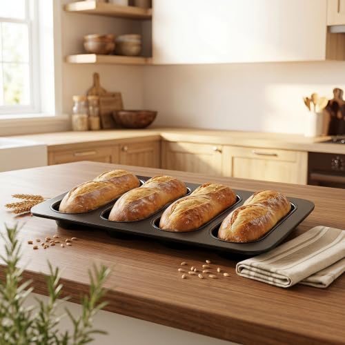 2 Pack Perforated Carbon Steel Hot Dog Bun Pan Nonstick Mini Baguette Baking Tray Black