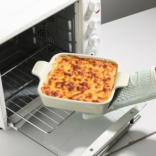 Sweejar Ceramic Baking Dish, 8 x 8 Cake Baking Pan for Brownie, Porcelain Square Bakeware with Double Handle for Casserole, Lasagna, Family Dinner (Beige) - color: Beige, size: Square 8IN