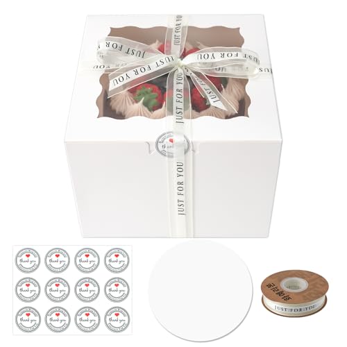 28 Sets 6x6x5 Cake Box, White Cake Box with Window 6" White Cake boxes Round Boards, 6inch Cake Containers with Lids for Easter and Mother's Day Cheesecake, Cakes(6 * 6 * 5inch/28pcs) - size: 6*6*5inch/ 56 pcs