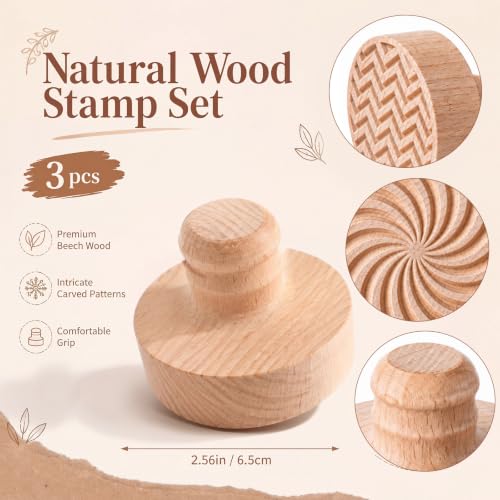 3 Set Texture Cookie Stamps, 2.5" Springerle Molds for Baking - style: Texture