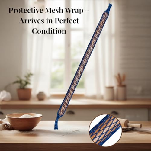 Turkish Rolling Pin, Natural Beech Wood Oklava for Baklava, Phyllo Dough, Pizza, Ravioli, Pasta & Pastry Baking, 18.7 x 0.75 in