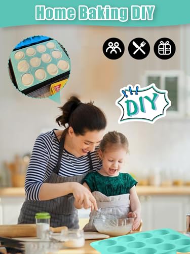 2 Pcs Chocolate Cookie Silicone Molds, 12-Cavity Round Silicone Mold, Baking Mold for Chocolate, Cookie, Candy, Mini Cake, Jelly, MuffinCakes - color: 2pc- 12 cup Blue+Green