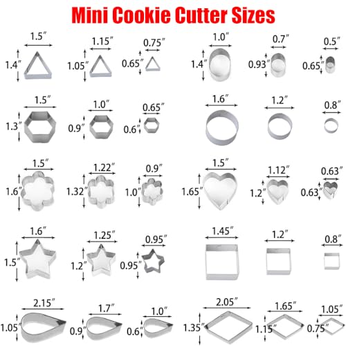 YomiFamily 30Pcs Mini Cookie Cutter Set with Box, 3 Sizes Per Shape