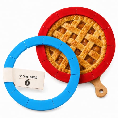 Adjustable Silicone Pie Crust Shield Edge Protector 2 Pcs Blue&Red - color: Red and Blue