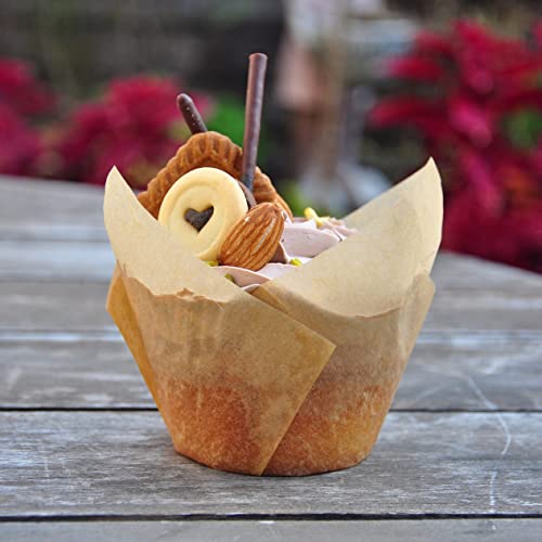 QLSmypkg Extra Large Jumbo Muffin Greaseproof paper Baking cupcake cups, 2-1/4" x 3-3/4" Natural Tulip Baking Cup Case of 125 pcs (Extra Large) (125) - color: Natural 1