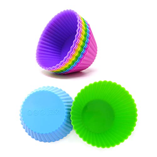 "Honbay 12PCS Silicone Reusable Cake Cups Sets Baking Cups Nonstick Muffin Cups Cake Liners Molds Cupcake Holders for Making Muffin, Chocolate, Bread (6 Color, 2.76 Inch)" - style: Round