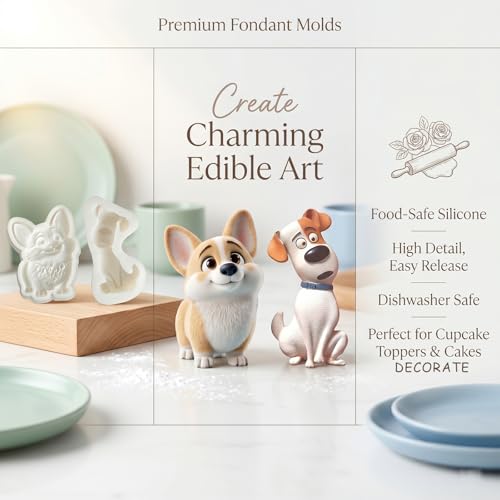 2Pcs Dog Silicone Fondant Molds, Corgi Puppy Chocolate Candy Molds - color: Dog silicone mold