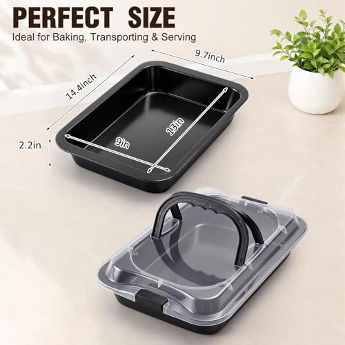 Qinyoung 1 Pcs Black Cake Pan with Lid and Handle, 9 X 13 Inch - color: Black