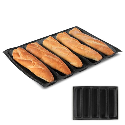 KitchenRaku KR Upgraded Silicone Perforated Baking Forms 13.4"x18.5", Sandwich Mold, French Baguette Bread Pan, Food Mat, 5 Loaf Non-Stick Baking Liners - size: 1 PCS, 5 Loaf_13.4x18.5 inch
