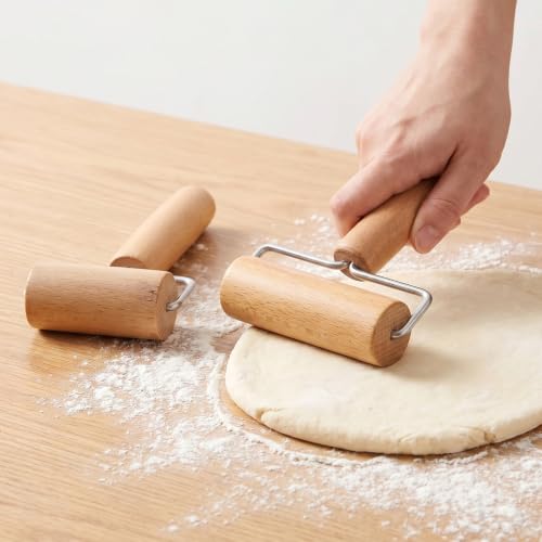 2Pcs Small Dough Roller with Handle, Wooden T-Shape Non-Stick Rolling Pin