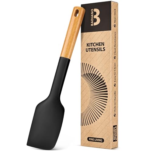 Badiano Silicone Heavy-Duty Spatula, Rubber Scraper for Nonstick Cookware - color: Black