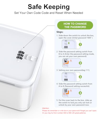 ySky Lockable Storage Box with Combination Code - Secure Medicine Safe, Phone Jail & Snack Container for Refrigerator, Home, Office- Durable Multi-Purpose Lock Box(White)