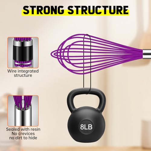 HOTEC 4Pcs Silicone Whisk Set, Wire Balloon Whisks for Cooking Egg Beater - color: Purple,Silver