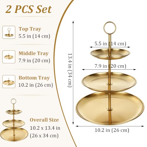 ABuff 3 Tiered Gold Cupcake Stand 2 Pack Stainless Steel Gold Tiered Dessert Stand Cupcake Display Tower 3 Tier Serving Tray Cake Stand for Baby Shower Birthday Party Wedding, Small