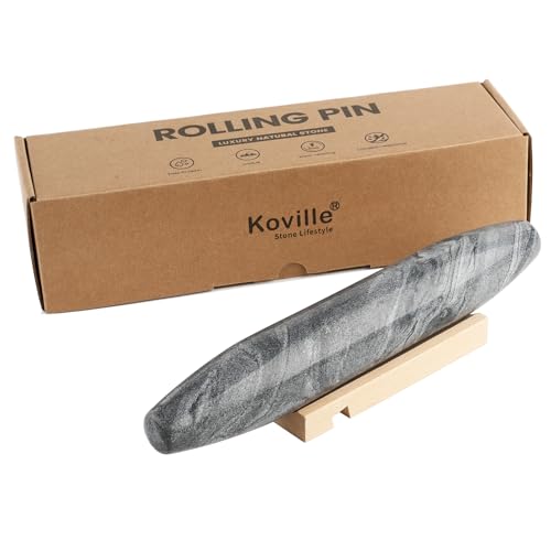 Koville African Natural Grey Marble French Rolling Pin, 12inch Non-Stick Rolling Pin for Baking, Dough Roller for Pasta, Dumpling, Fondant, Pie, Bread, Pizza, Kitchen Baking Tools - color: Shuttle Grey Marble 12 Inch