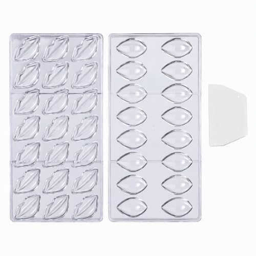 Pack of 2 Chocolate Candy Mold PC Polycarbonate Chocolate Making Mould with Scraper(Water Drop+Lip) - color: Water Drop+Lip