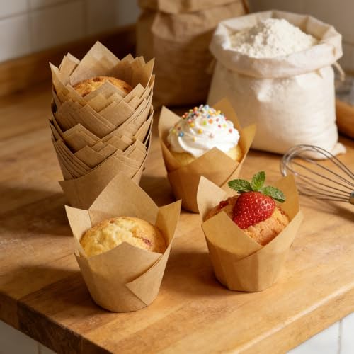 250Pcs Tulip Cupcake Liners,Parchment Paper Cupcake Liners in Standard Size - color: Natural