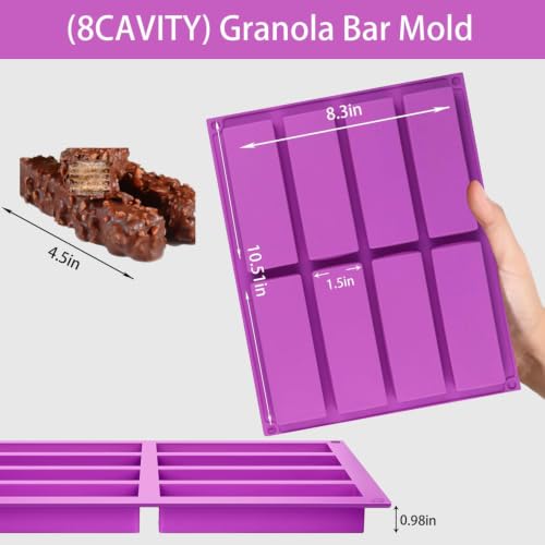 8 Cavity Chocolate Silicone Molds，Rectangle Candy Bar Baking Mold - color: 2PCS Purple