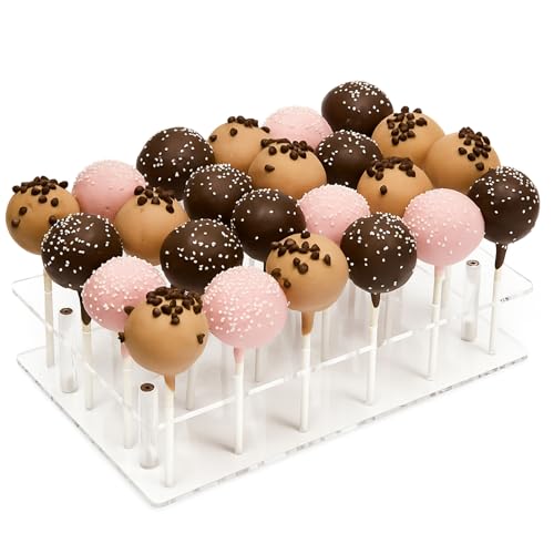 Stockroom Plus Cake Pop Stand - 24-Hole, Clear Acrylic, 9 x 5.9 x 2 in - Cake Pop Holder Rack & Tray - Display for 24 Cakepops on Dessert Table