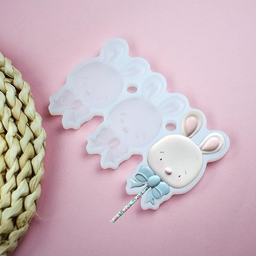 mostsomCute Rabbit Resin Epoxy Mold Handmade Rattle Shaker Lollipop Mould DIY Jewelry Making Models Kitchen Cake Mold 2PCS (M_ Rabbit) - size: M_ Rabbit