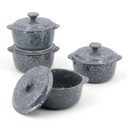 10 oz Ceramic Mini Cocotte Set of 4 for Oven (Gray) - color: Gray