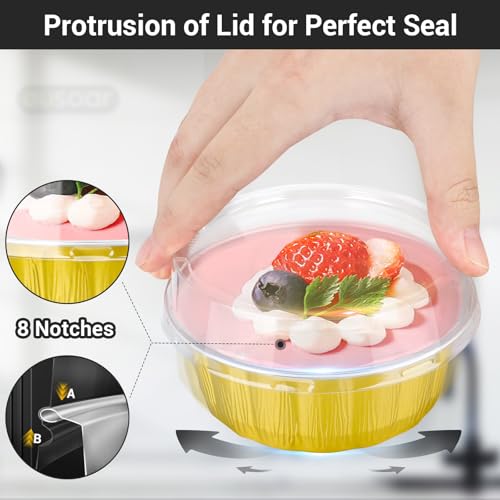 EUSOAR Cupcake Liners, 100pcs 9oz Gold Aluminum Creme Brulee Ramekins with Lids, Disposable Muffin Tins Cupcakes Baking Cups Pudding Holders Mini Brownie Cakes Pans for Wedding Birthday Theme Party - color: Gold, size: 100pcs
