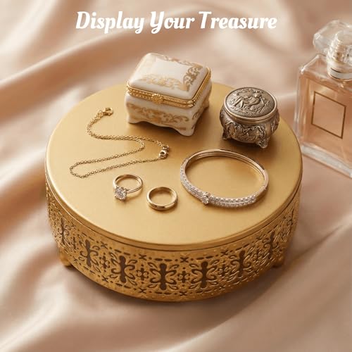 Youeon Gold Round Cake Stand Set of 3, 12/10/8 Inch Metal Hollow Cake Pedestals with Low Feet, Dessert Display Stands for Wedding, Birthday, Party, Anniversary & Holiday Entertaining