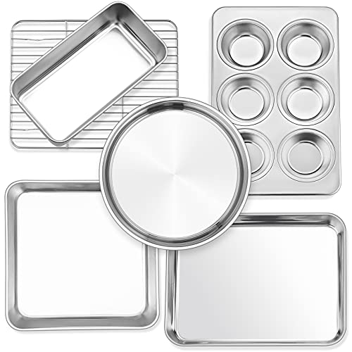 P&P CHEF Baking Pans Set of 6, Stainless Steel Bakeware Set for Cooking