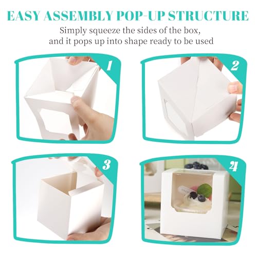NPLUX 50 Pack Pre - Assembled White Individual Cupcake Boxes with Inserts - color: White-50Pcs