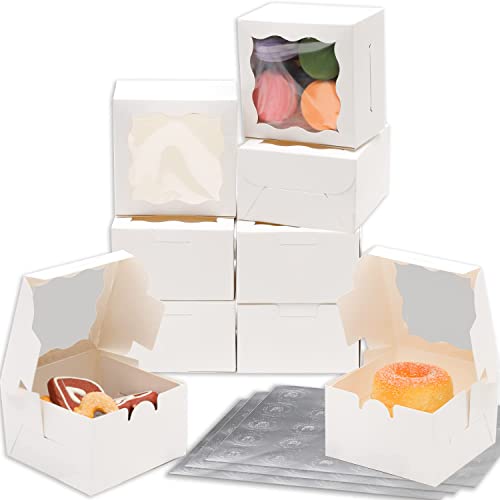 Bakepacker White Bakery Boxes with Window 4x4x2.5 inches 100 Packs - color: White, size: 4"*4"*2.5" / 100 Pcs