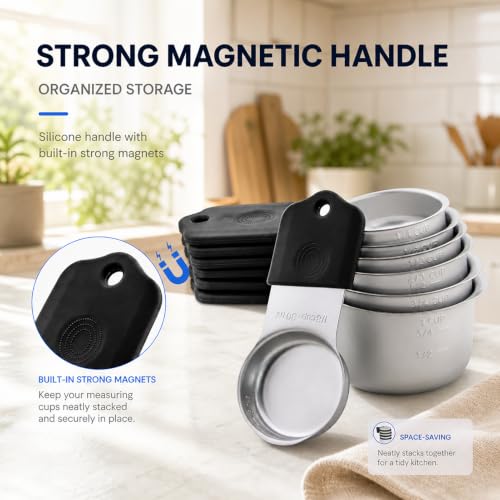 XSNBRD Magnetic Measuring Cups Set, 7-Piece Stainless Steel Stackable - color: Black