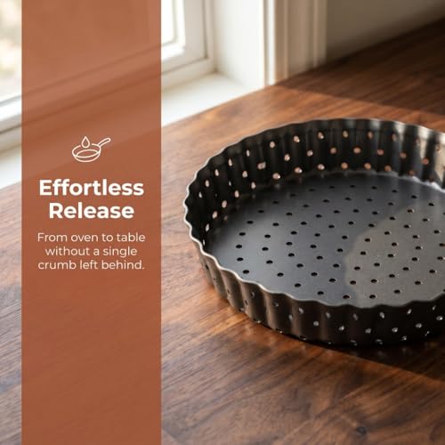 Carbon Steel Tart Pan with Removable Bottom - Nonstick Perforated Deep Dish Baking Pan for Quiche Pie Pizza Black(8 in) - size: 8 in